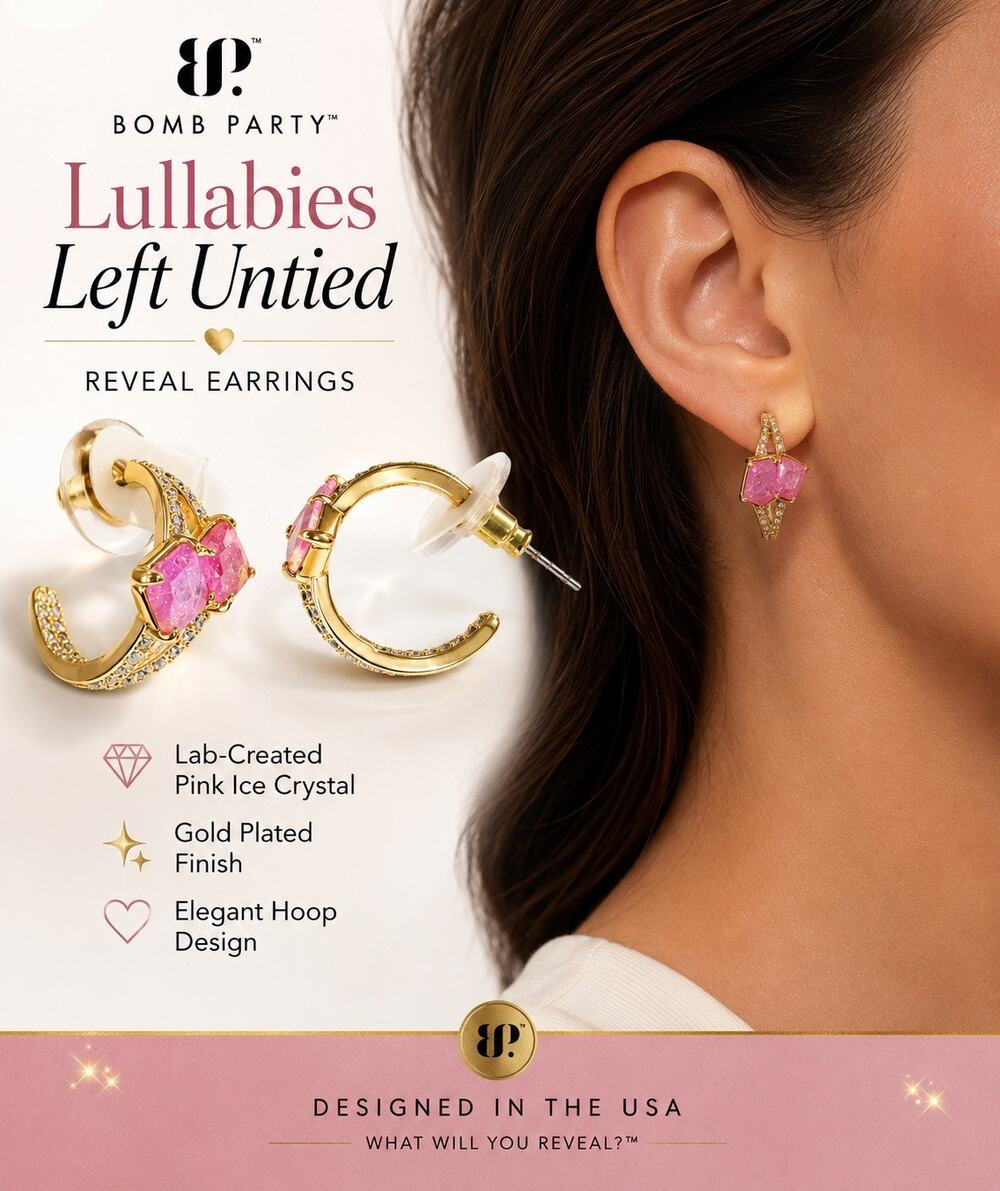 Bomb Party Pink Ice Crystal Hoop Earrings Gold Plated Elegant Sparkle